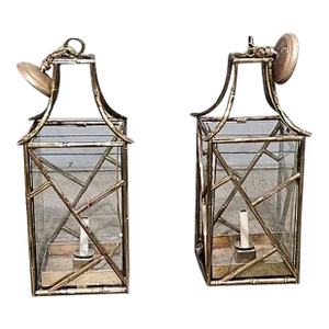 Pair of Vintage Cast Brass Bamboo Pagoda Lantern by Vaughan
