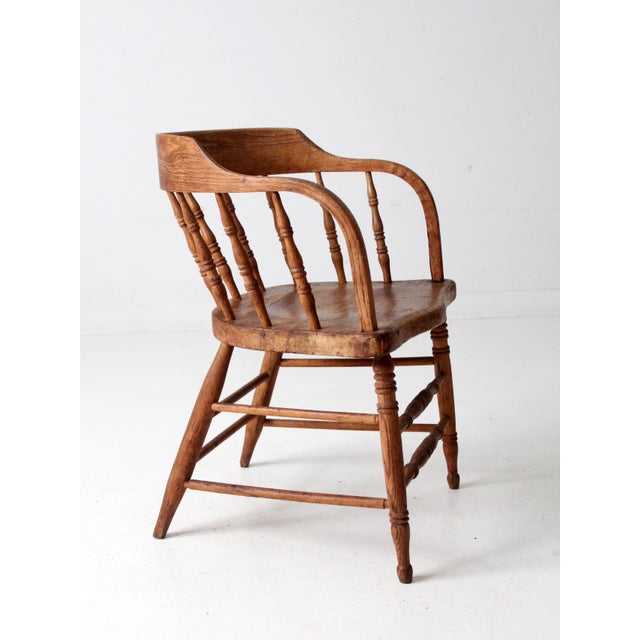 Wood Antique Rustic Captain's Chair For Sale - Image 7 of 9