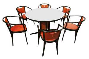 Round Dining Table & Armchairs, Set of 7