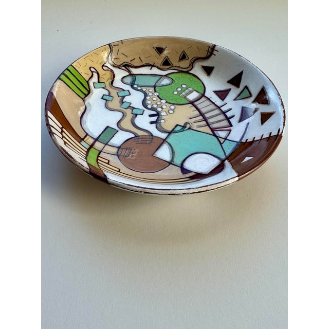 Earth Toned Hand Painted Wood Bowl For Sale - Image 4 of 12