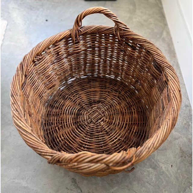 Mid 20th Century Rustic French Woven Grapevine Gathering Basket For Sale - Image 9 of 12