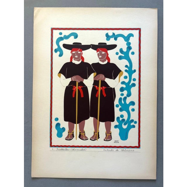 Up for sale is this gorgeous silkscreen print by Carlos Mérida, from Trajes Regionales Mexico, a limited portfolio...