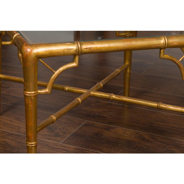 Pair of French Midcentury Gilt Faux Bamboo Drinks Tables with Glass Tops For Sale - Image 10 of 12
