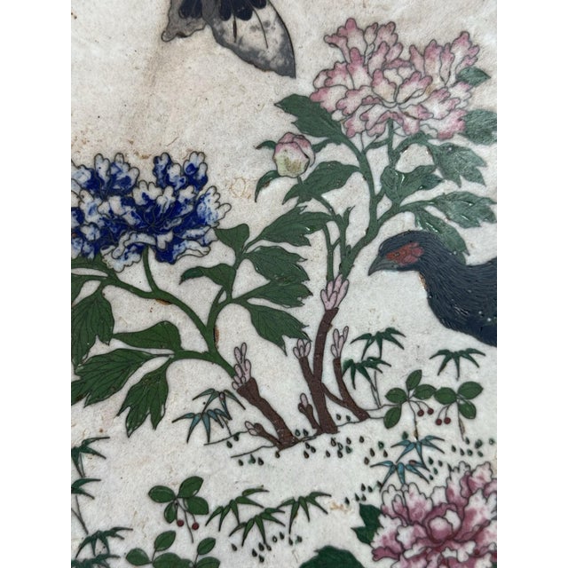Early Meiji Japanese Cloisonne Enamel Charger White Ground Pheasant and Peonies For Sale In New York - Image 6 of 14