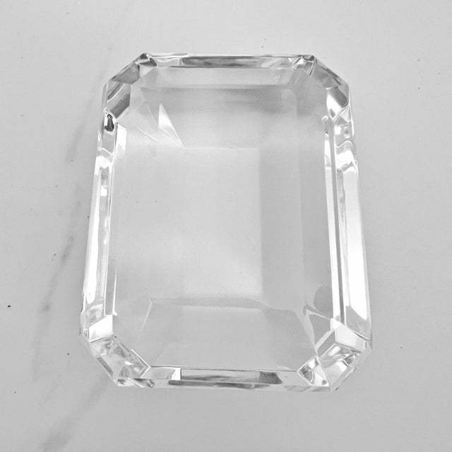 Antique Tiffany & Co. faceted clear crystal paperweight with emerald cut design with clipped corners and beveled geometric...