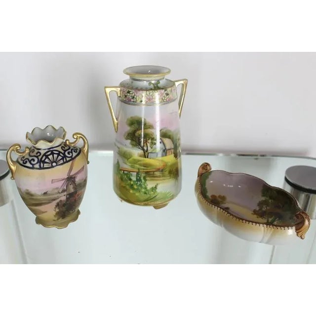 Set of three Nippon porcelain pieces. Hand-painted in Japan.