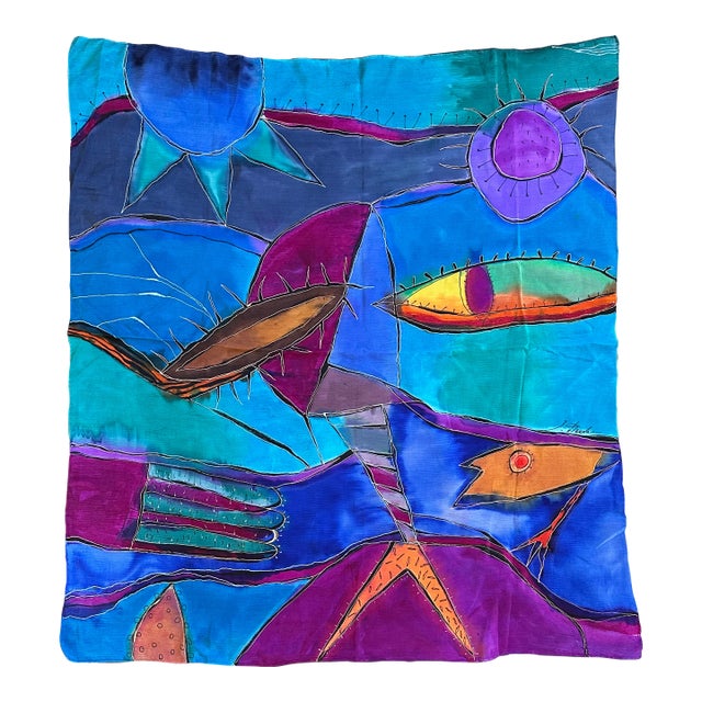 Surrealist Painting on Textile Silk Fabric Panel For Sale