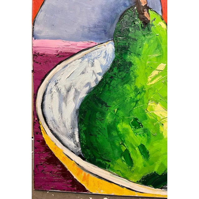 Mid 20th Century Suzanne Mears, Large Pop Art Oil Painting "Pear" Modernist Colorful Composition Suzanne Mears For Sale - Image 5 of 15