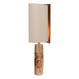 Ceramic Table Lamp by B. Rooke with Beige Silk Lampshade attributed to R. Houben, 1970s For Sale