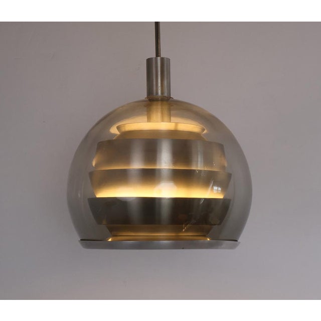 Metal Doria Layered Pendant Lamp in Smoked Glass and Aluminium from Doria Leuchten, 1960s For Sale - Image 7 of 11