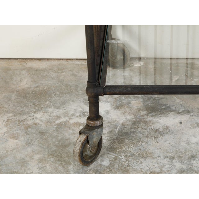 Vintage Industrial Carts with Glass Shelves and Casters, Sold Individually For Sale In Atlanta - Image 6 of 11