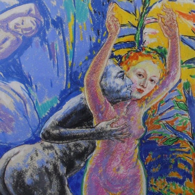 1990s Andrés Barajas, Figures, 1990s, Oil Pastel on Paper For Sale - Image 5 of 8