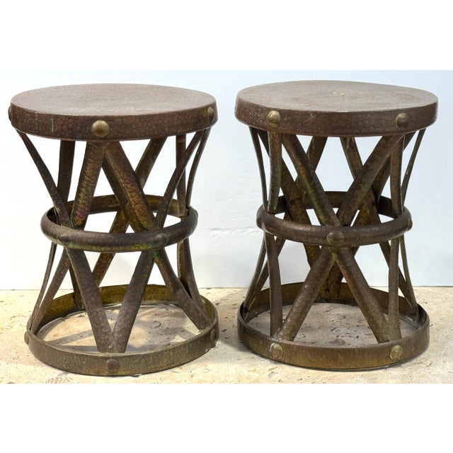 Sarreid Ltd. Pair of Mid-Century Modern Brass “X” Stools, by Sarreid, Spain, Circa 1960s For Sale - Image 4 of 18