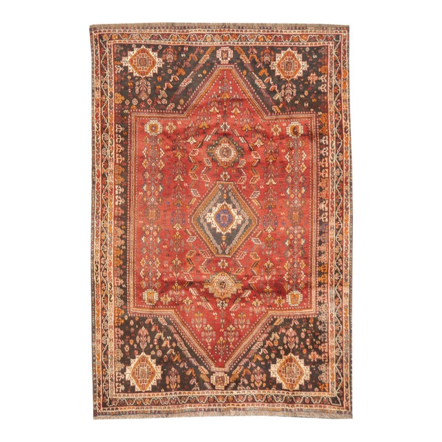 Semi-Antique Hand-Knotted Persian Qashqai Rug 5'8" X 8'4" For Sale
