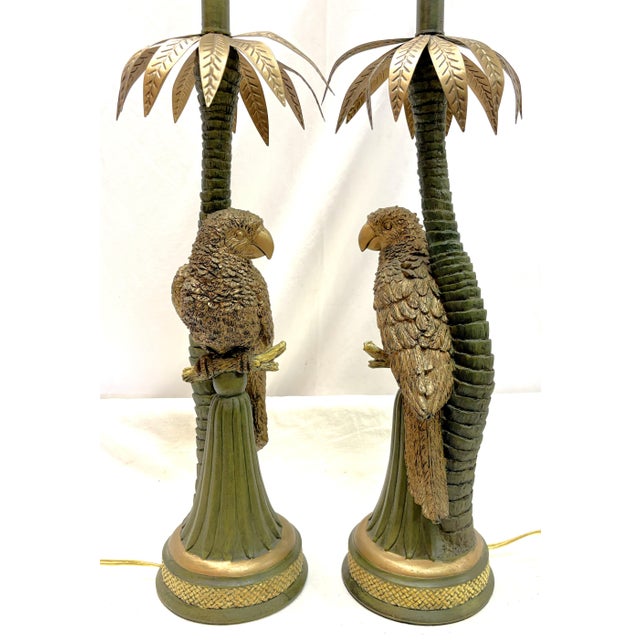 Late 20th Century 20th Century Palm Beach Chic Parrot and Palm Tree Lamps- A Pair For Sale - Image 5 of 18