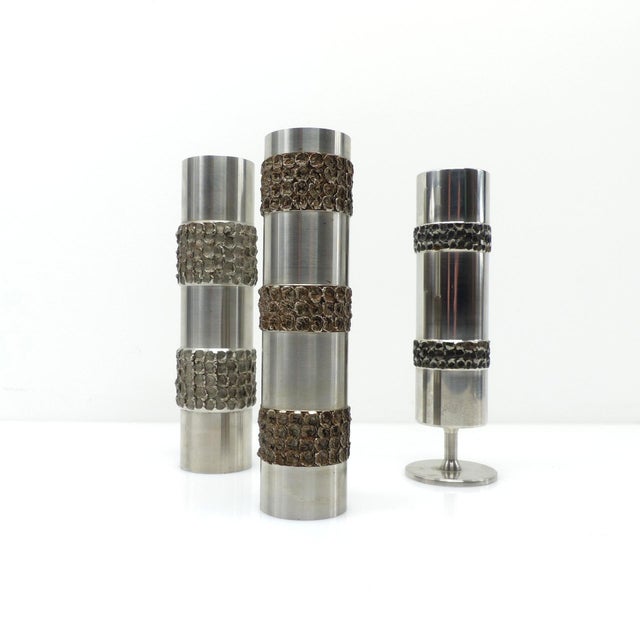 Silver Brutalist Metal Vases from BMF, Germany, 1970s, Set of 3 For Sale - Image 8 of 8