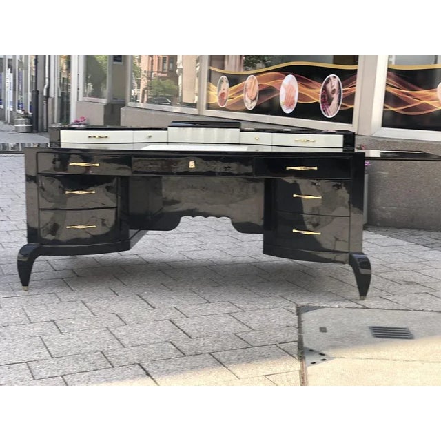 Large Art Deco Desk in in Lacquer & Black Parchment Leather by Assi D´asolo, Italy For Sale - Image 15 of 18