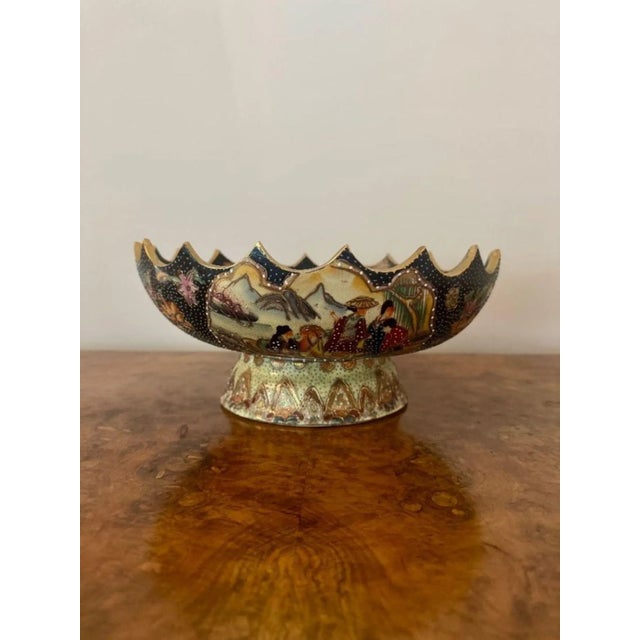 Large Antique Japanese Satsuma Pedestal Bowl, 1920 For Sale - Image 9 of 9
