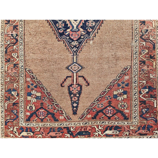 Vintage Persian Malayer Area Rug, Hand-Knotted Wool, Geometric Medallion Pattern, Camelhair & Red, 4x7 For Sale - Image 11 of 16