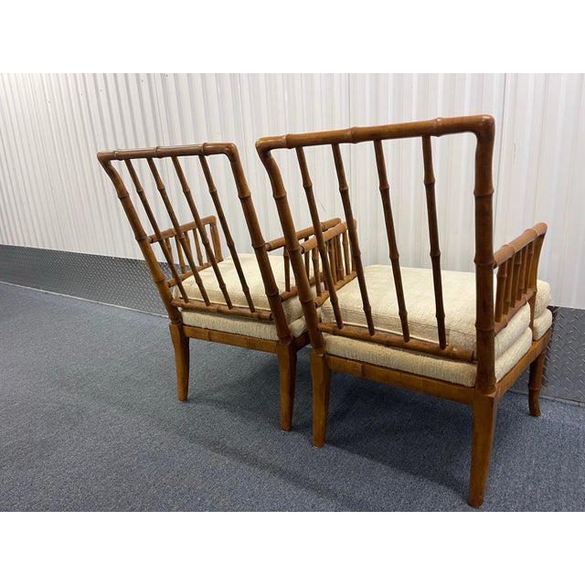 Pair of Vintage American of Martinsville Faux Bamboo Lounge Chairs, British Colonial, Hollywood Regency For Sale - Image 12 of 12