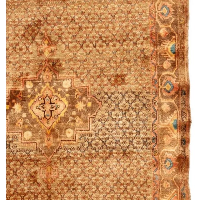 1920s Persian Sarab Gold Brown and Blue Camel Hair Rug For Sale - Image 4 of 5
