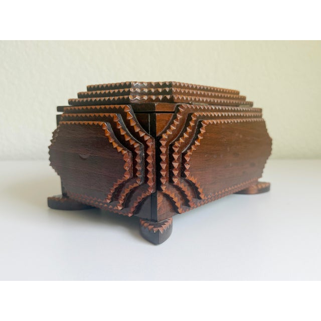 Antique Tramp Art Box With Scalloped Corners, Early 20th Century For Sale - Image 4 of 16