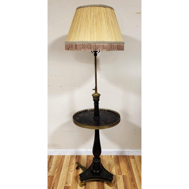 Antique English Regency Black Laquered Chinoiserie & Bronze Telescopic Lamp Table For Sale - Image 18 of 18