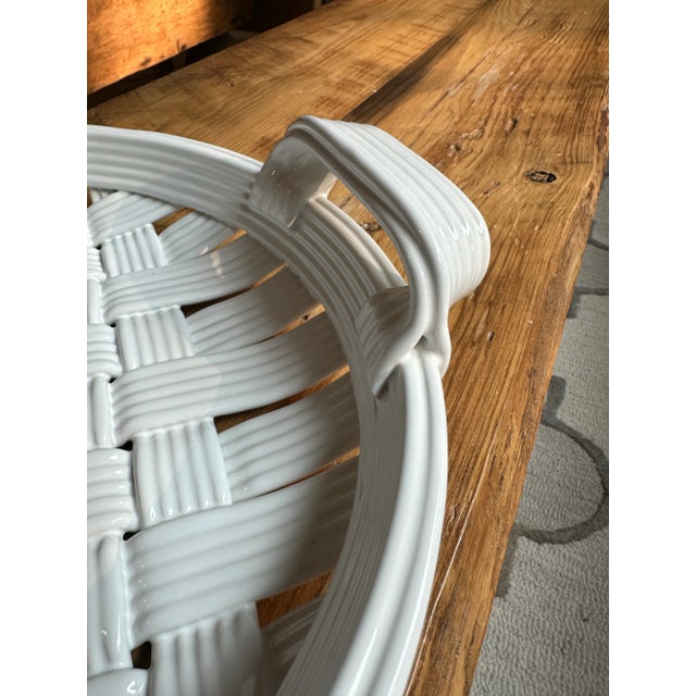 White White Ceramic Basketweave Woven Tray For Sale - Image 8 of 11
