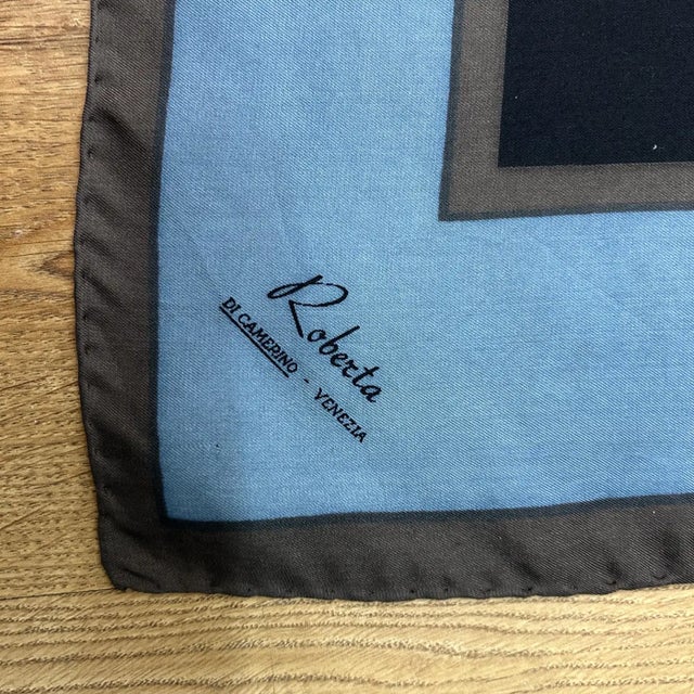 1980s Iconic Blue and Brown Silk Square Scarf by Roberta Di Camerino For Sale - Image 4 of 9