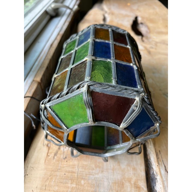 Hanging Mid 20th Century Art Deco Stained Glass Chandelier For Sale - Image 4 of 5