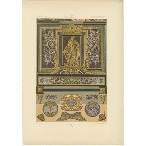 Paper Racinet, Renaissance Decorative Panel, 1873, Chromolithographs, Set of 3 For Sale - Image 7 of 10