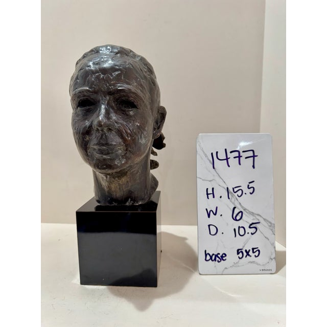 1960s Larry Mohr Dark Bronze Bust Sculpture Signed From Artist Estate For Sale - Image 11 of 11