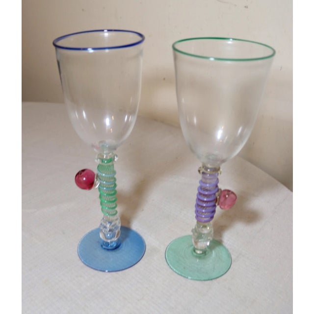 1990s Pair of Hand Blown Harry Stuart RPM Studio Art Glass Goblet Chalice Wine Glass For Sale In New York - Image 6 of 11