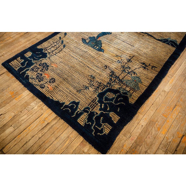 1920s 1920s Beige Neutral Field Traditional Chinese Symbolic Motifs Antique Peking Knotted Wool Rug For Sale - Image 5 of 8