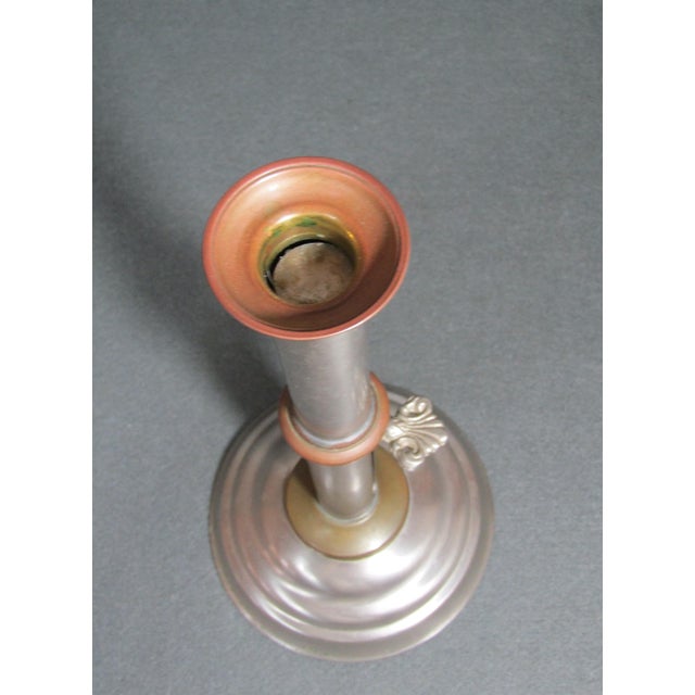 Traditional Antique Mixed-Metal Push-Up Candlestick, Brass & Copper, 10.75"h For Sale - Image 3 of 8