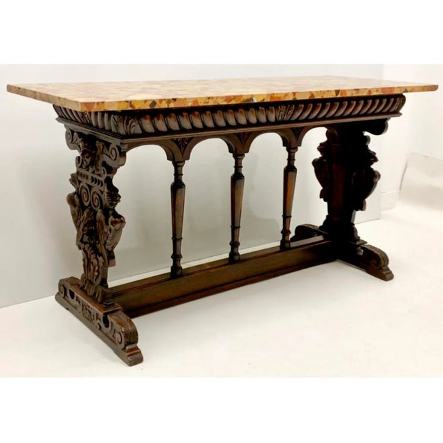 Renaissance 19th C. Italian Renaissance Style Walnut and Siena Marble Console Table For Sale - Image 3 of 6