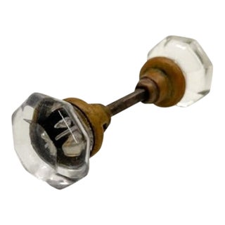 Antique Octagonal Cut Mercury Glass Door Knobs With Brass Spindle For Sale
