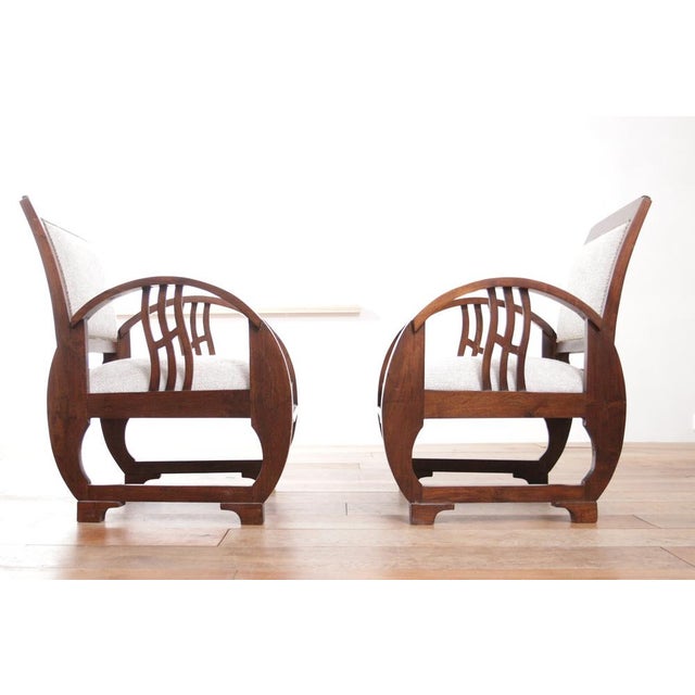 Set of Vintage French Art Deco Wooden Armchairs, 1930s For Sale - Image 13 of 18