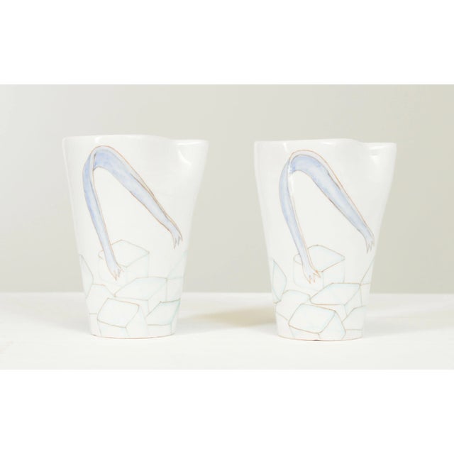 High Quality Pair of Vintage Italian Mid Century Modern Ceramic Hand-painted Cups, Hallmarked