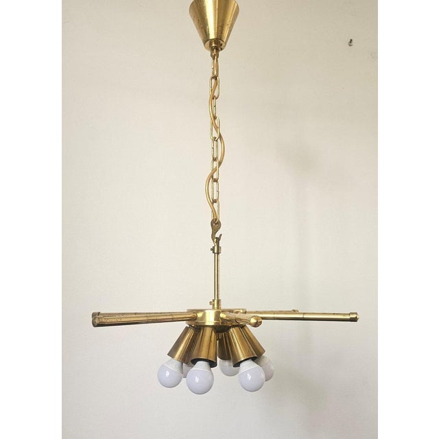 Metal Mid-Century Brass Chandelier, 1970s For Sale - Image 7 of 17