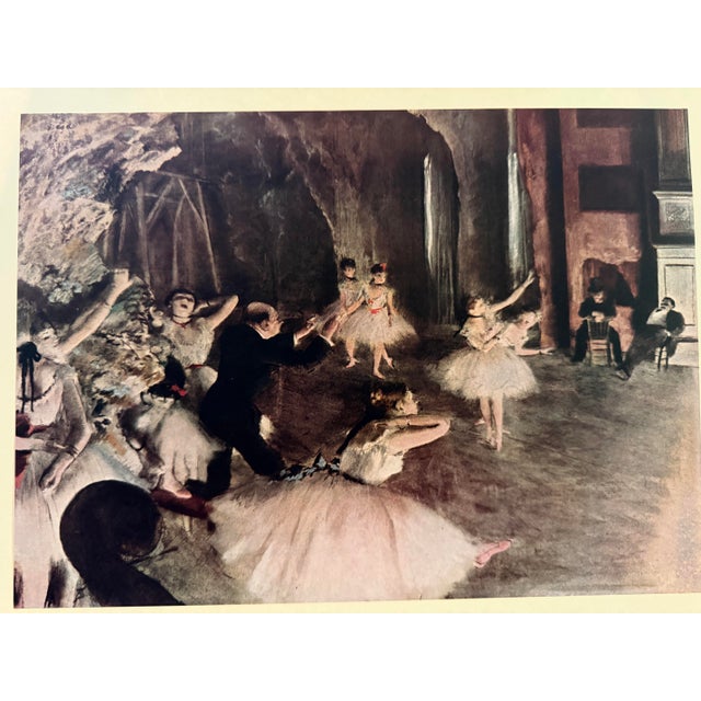 Vintage print of Edgar Degas’ famous impressionist painting “Rehearsal on the Stage” from 1874. This unframed print of a...