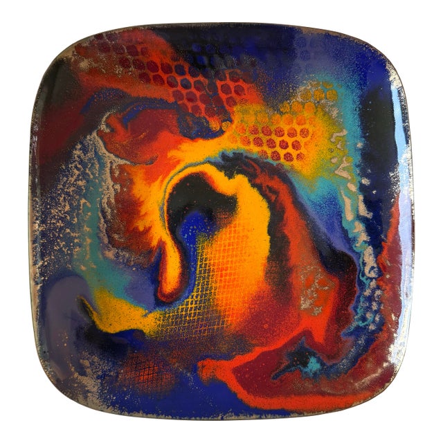 Vintage Copper Enamel Plate by Sansone Studio For Sale