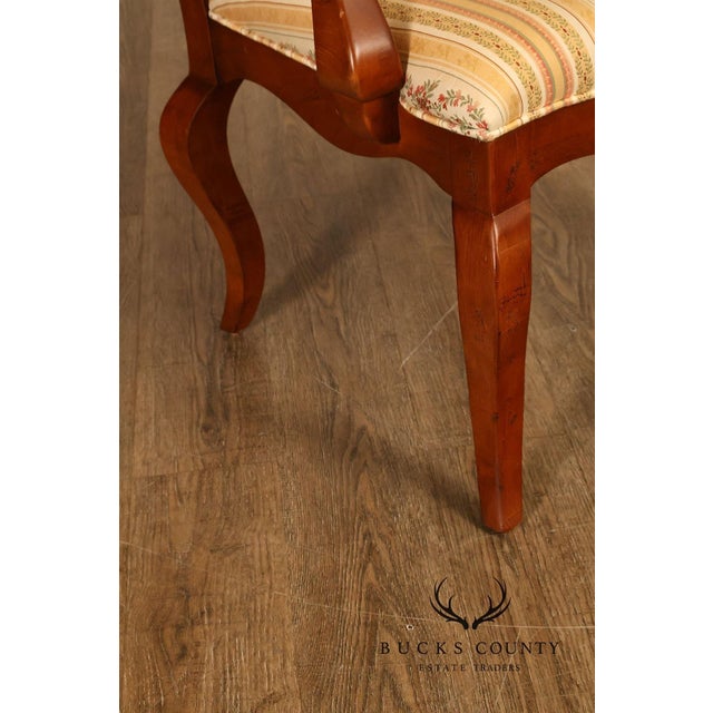 French Country Century French Provincial Style Pair Of Upholstered Ladderback Armchairs For Sale - Image 3 of 18
