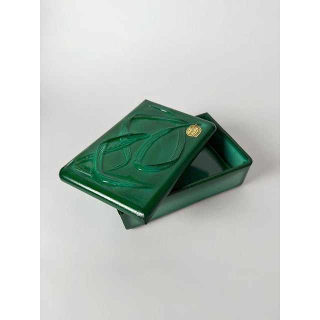 Czech Art Deco Style Malachite Glass Trinket Box by Curt Schlevogt, 1950s For Sale - Image 3 of 10