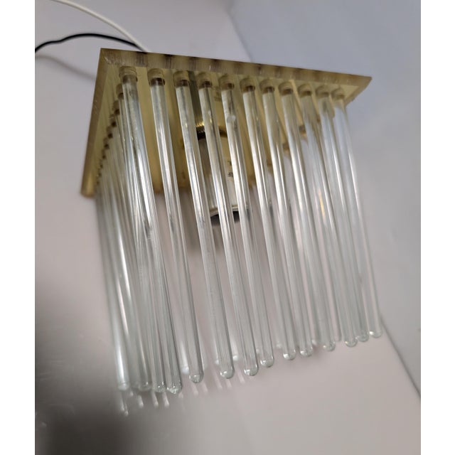 Brass Mid 20th Century Postmodern Gaetano Sciolari Style Brass and Glass Rods Flush Mount - A Pair For Sale - Image 8 of 14