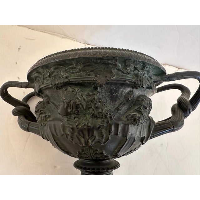 Grand Tour Italian Neoclassical Patinated Bronze Urn Warwick Vase For Sale - Image 4 of 7