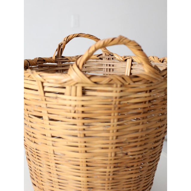Mid 20th Century Vintage Woven Wicker Basket For Sale - Image 5 of 11
