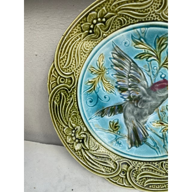 19th Century Majolica bird & bee plate Wasmuel.