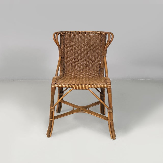 Italian Art Deco chairs in rattan, 1930s Set of four chairs with finely woven rattan seats and backrests. Round section...