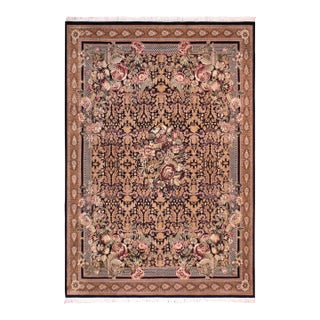 Art Nouveau 1990's Floral Pak-Persian Black/Brown Wool Rug - 9'2'' X 12'2'' For Sale